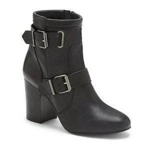 Vince Camuto Simlee Double Buckle Black Ramano Leather Booties 7 1/2 M